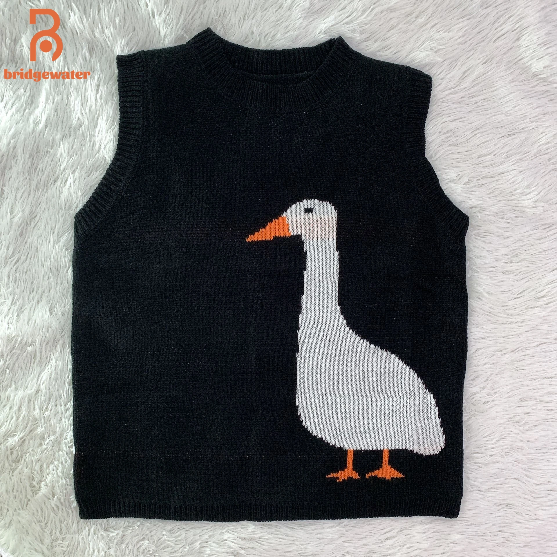 

Женский вязаный свитер, жилет в Корейском стиле, винтажный милый пуловер без рукавов с гусиным узором, джемпер, майки, жилет, 2022