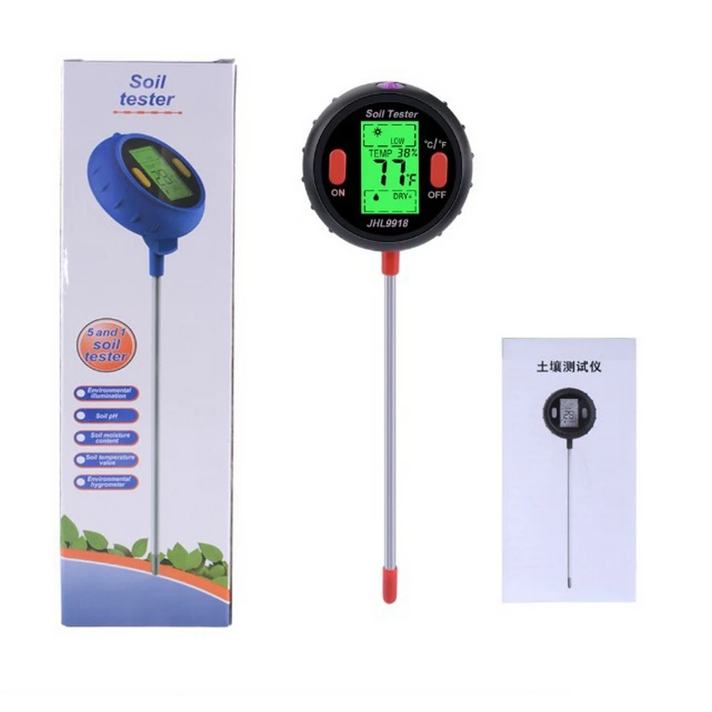 

5 in 1 Soil Ph Meter Soil Tester PH Moisture Meter Temperature Sunlight Intensity Measurement Analysis Acidity Alkali