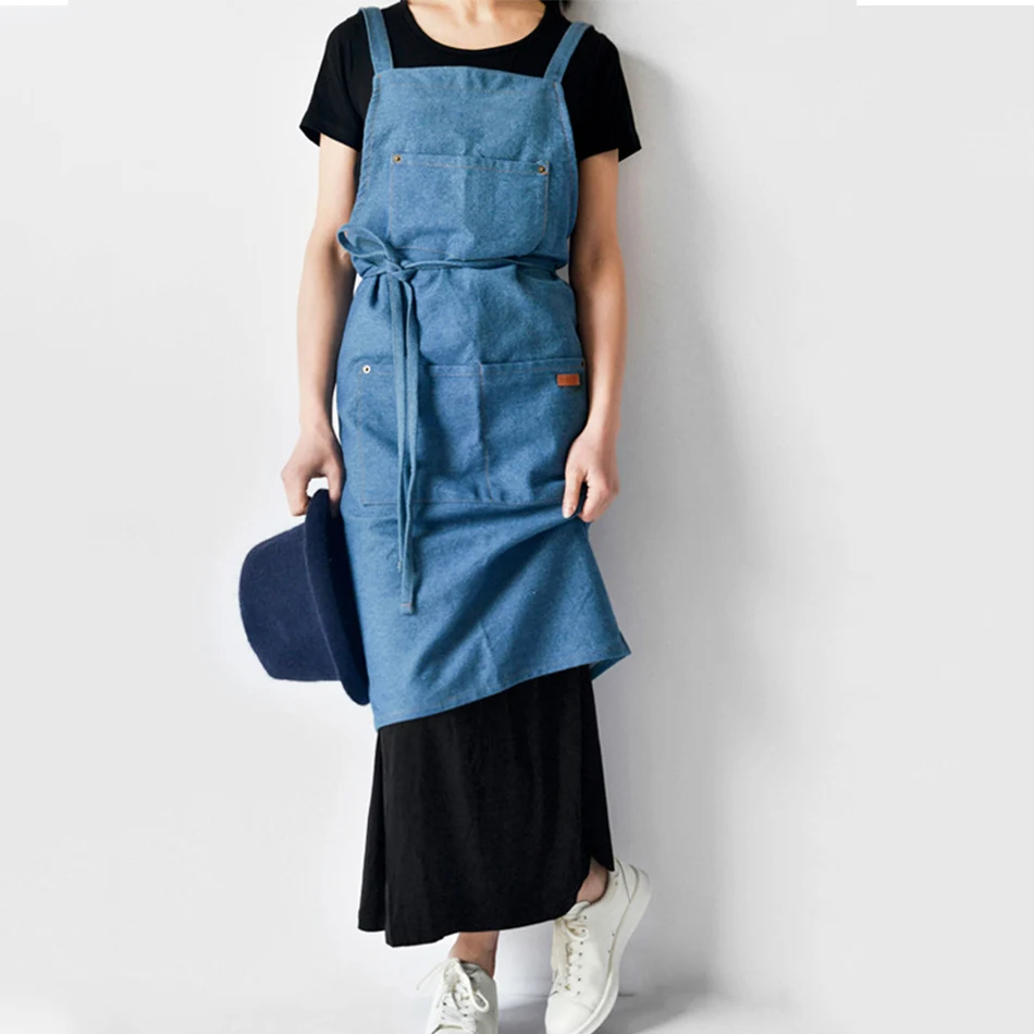 

Nordic Style Cowboy Korean Aprons,for Women Gardening Coffee Cooking Baking Restaurant Apron, Blue Colors,Christmas Kitchen