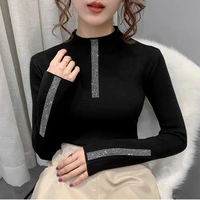 half high collar bottomed sweater for women with new style western style fashion hot drill thickened pullover sweater in spring