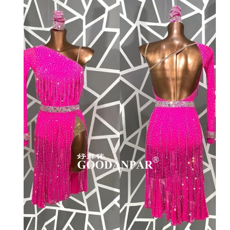 

Latin dance dress lady for women latin dance costume sexy Single shoulderlatin wear for competition sapphireLavender GOODANPAR