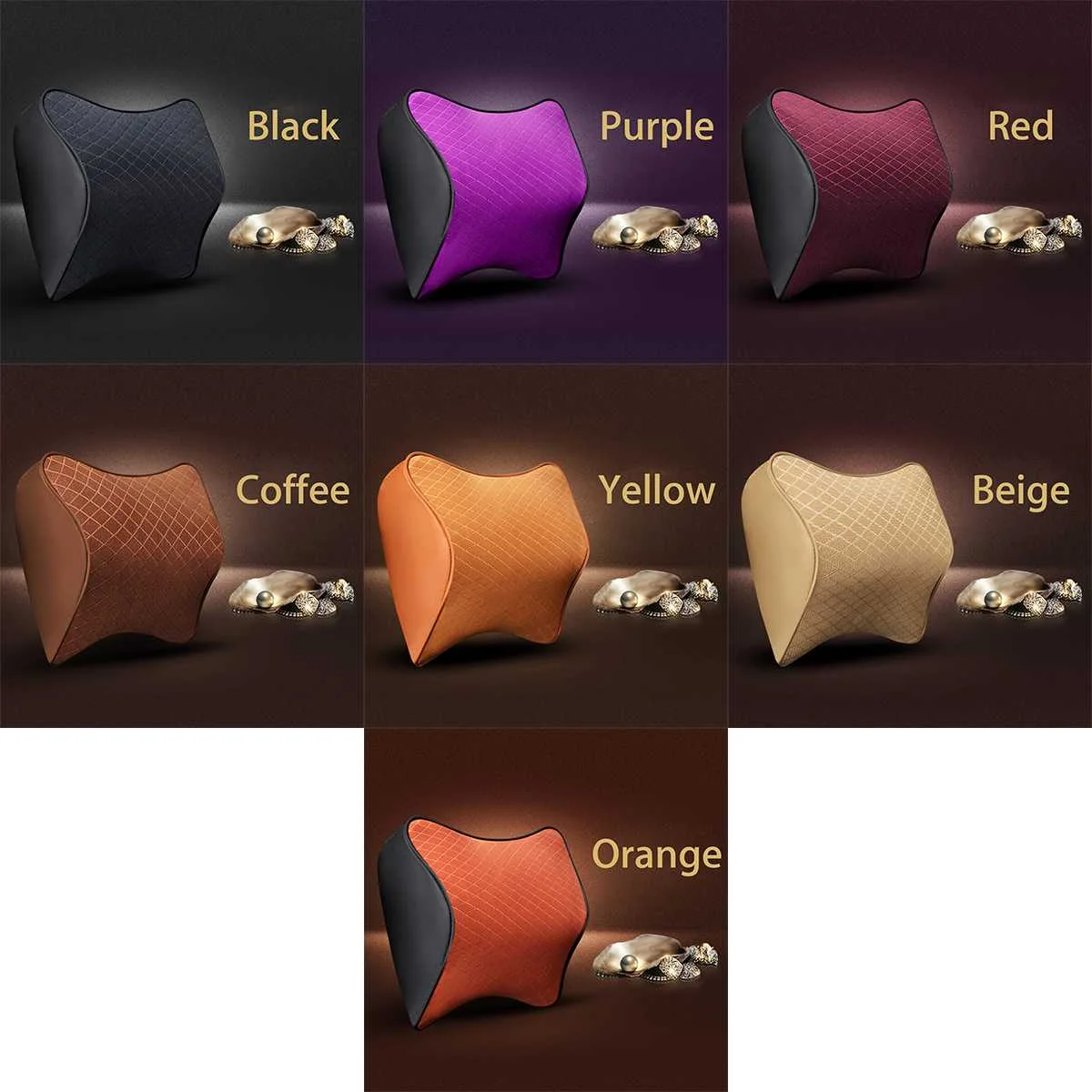 

Auto Car Neck Pillow Headrest PU Leather Soft 3D Memory Foam Headrest Cushion Car Seat Head Support Massage Car Accessories