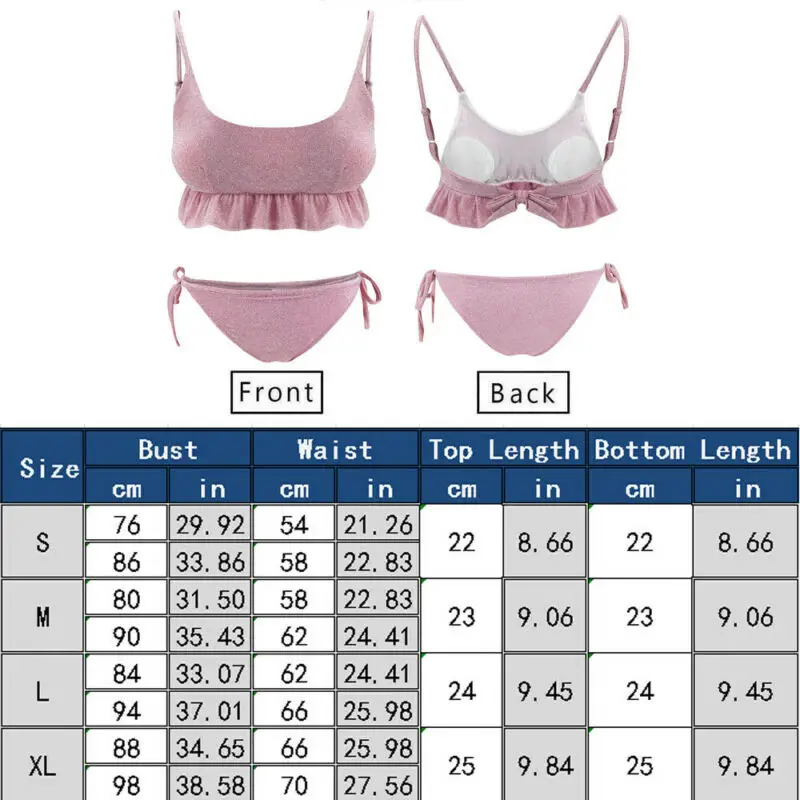 

Women Push Up Bikini Set 2020 Summer Padded Bra Swimwear Ruffle Bandage Holiday Swimsuit Solid Pink Ladies Beach Bathing Suit