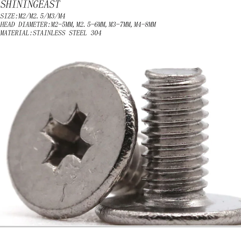 50 шт./лот M2M2.5M3M4 нержавеющая сталь 304 phillips тонкая плоская головка плоский хвост электронные мини-винты большой головной 5, 6,7, 8 мм 1007