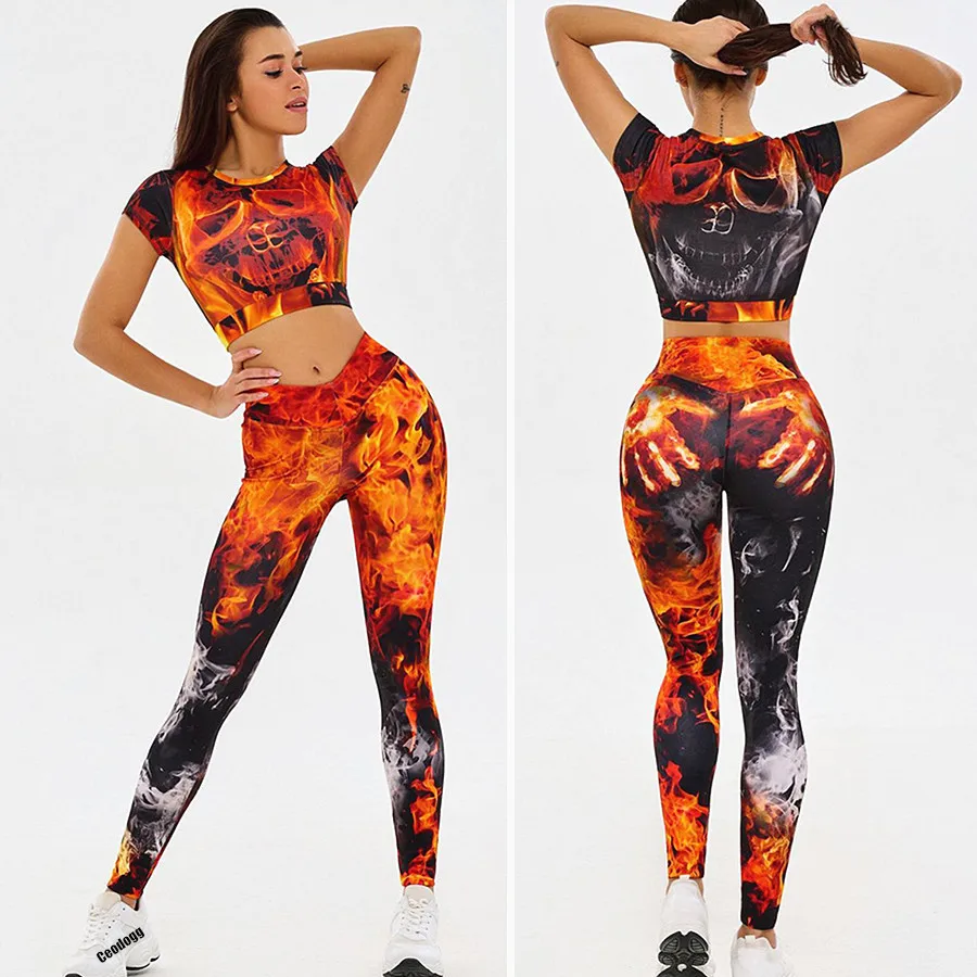 Женский спортивный костюм Fire 2022 спортивные колготки женский для йоги с черепом