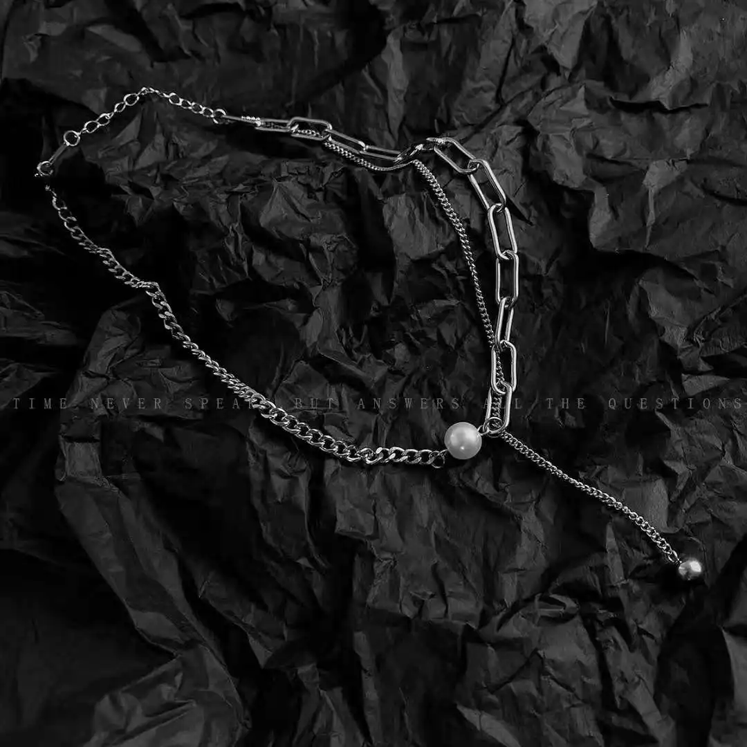 

Hip Hop Punk Fashion Stitching Pearl Necklace Asymmetric Clavicle Chain Holiday Gift Jewelry