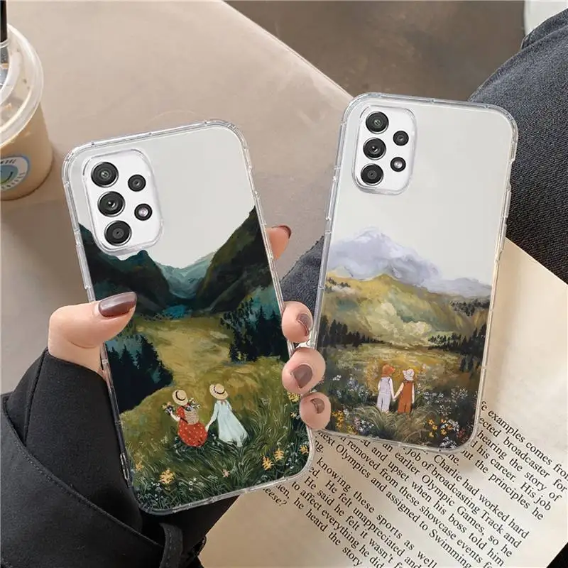 

Cartoon Scenery Girl Phone Case For Samsung A 51 50 52 12 21s 31 40 70 71 note S 20 10 21 ultra plus fe clear coque shell