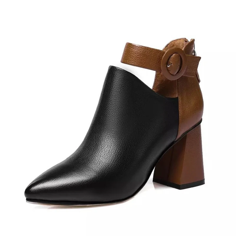 Женская обувь на квадратном каблуке с острым носком 2018|Женские полусапожки| |