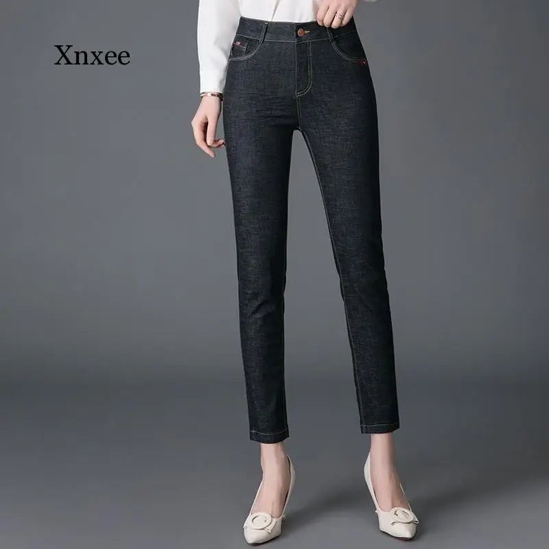 

Straight Jeans Leggings Women's Spring Autumn 2021 New Cropped Trousers Solid High Waist Stretch Pencil Pants Plus Size Clothing