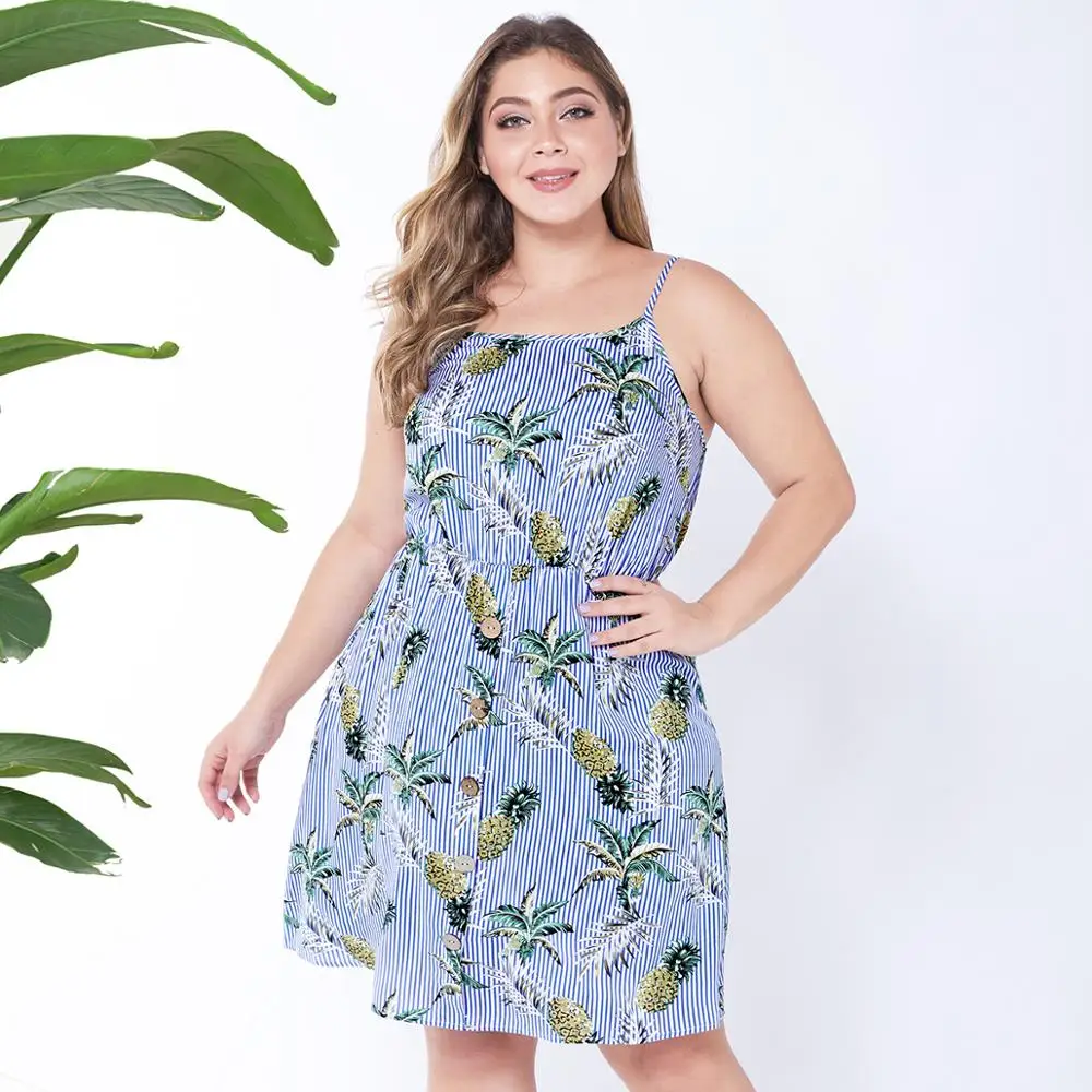 Летнее пляжное платье больших размеров 3XL 4XL женское без рукавов с принтом