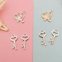 10pcs rhinestone butterfly heart lock design metal charms pendants fit diy jewelry making accessories ornament earrings finding