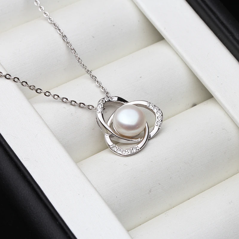 Женское ожерелье с подвеской из натурального черного жемчуга кулон серебра 925