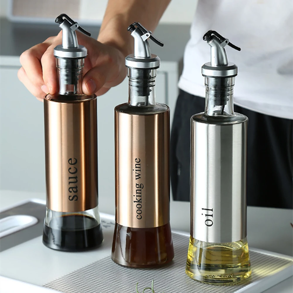 

Stainless Steel Oil Bottle Glass Leak-proof Kitchen Soy Sauce Vinegar Storage Dispenser Kitchen Tool Olive Oil Dispenser