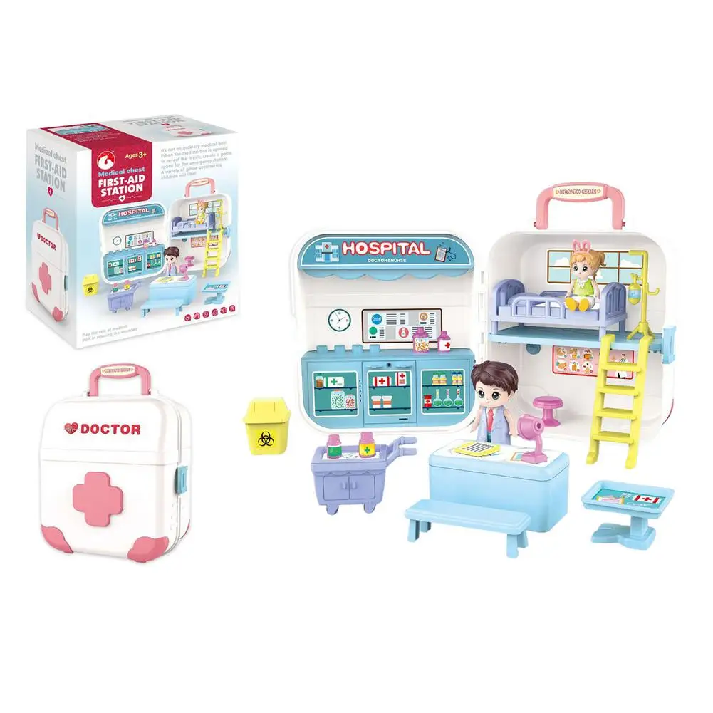 

Hospital Playset Dollhouse Play Set DIY Pretend Play Portable Toy Gift Kit Tiny House With Accessories Bedroom Sofa For Girls Bo