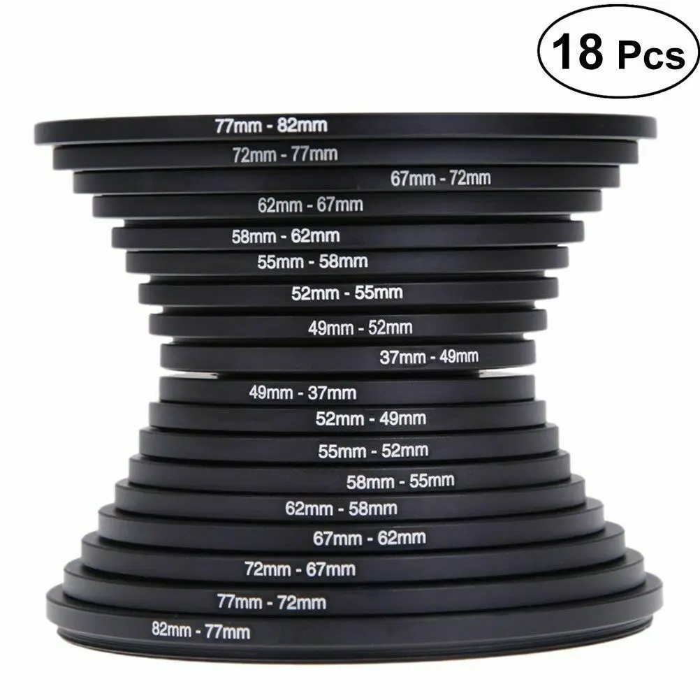 Lente filtro step up + step down anéis conjunto 37mm-82mm,82mm-37mm como lente capa anel fotografía 18 pces adaptador de metal para