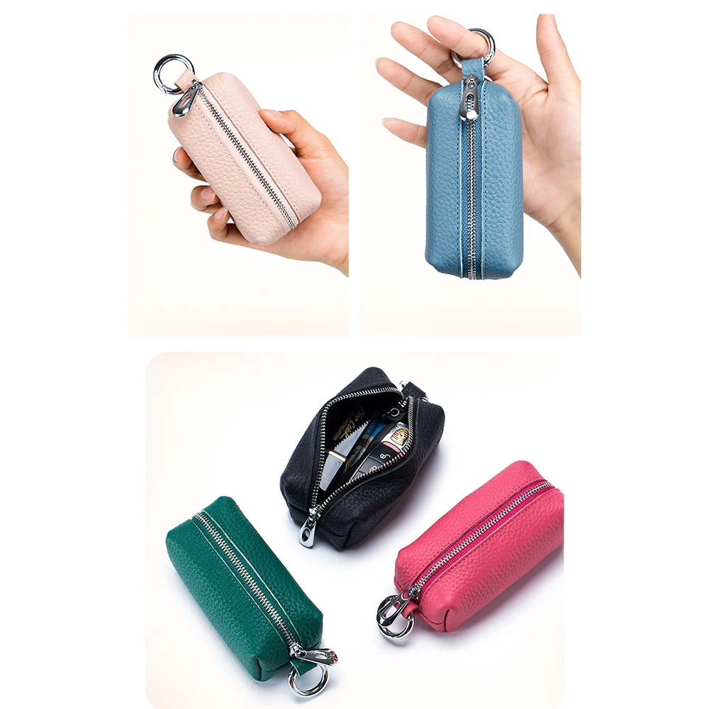 

YFZ Cowhide Small Keys Wallet With Removable Keychain Car Key Bag For Women/Men Genuine Leather Ladies Mini Coin Purses Pocket