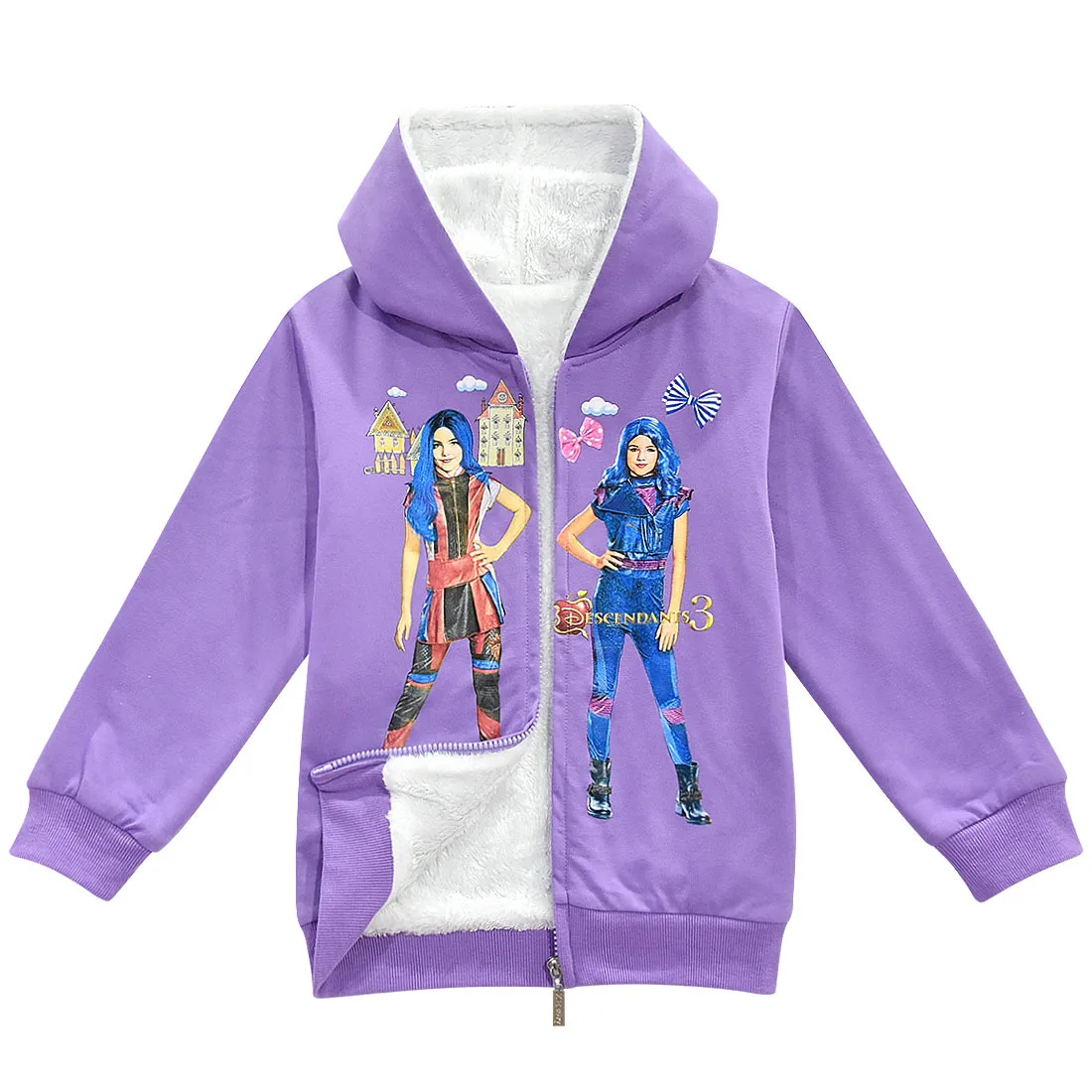 Осенняя детская куртка кардиган с капюшоном принтом Потомки утепленная плюшевая