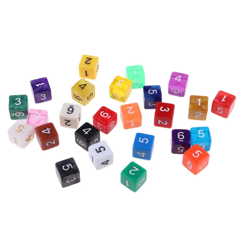 Набор из 25 разнообразных полигедральных 6 Die D6 игральных костей для настольных