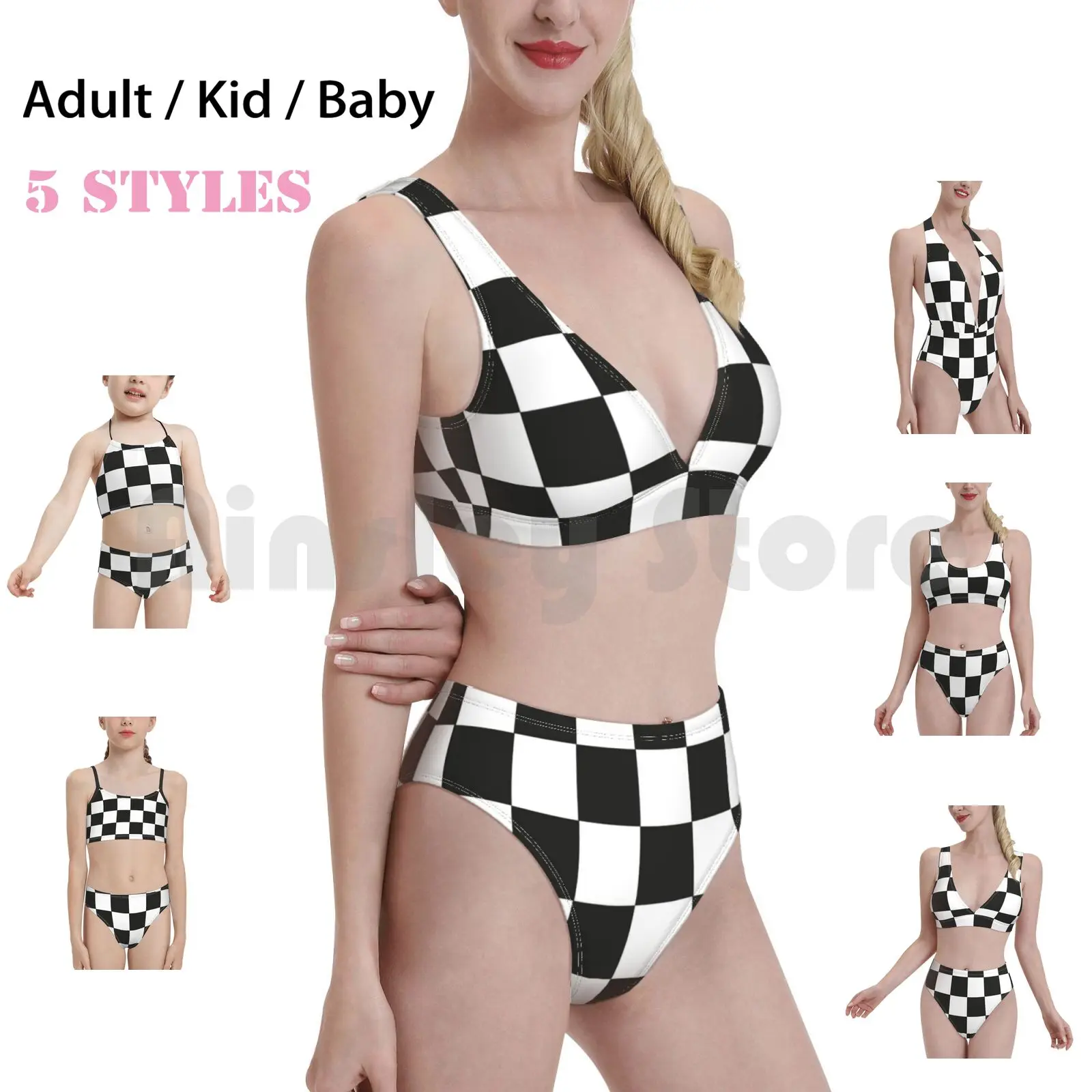 

Check Pattern&chess Swimsuit Bikini Padded High Waist Ska Music London Londoner Culture Price Style Stylish Small Checks