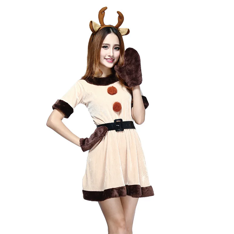 

Christmas Cosplay Costume Lady Party Dress Cos Performance Staging Clothing Adult Santa Claus Set Reindeer Role Playing Dress