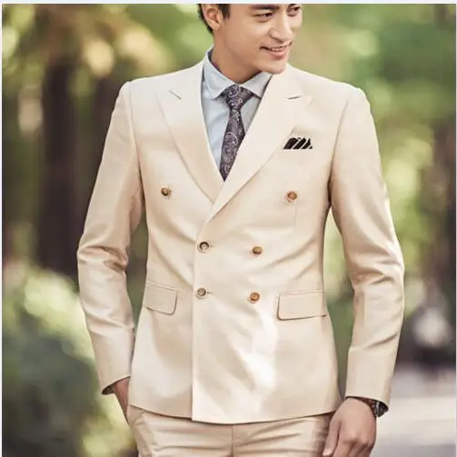 

Fad Latest Coat Pant Designs Beige Wedding Suits for Men Slim Fit 2 Piece Tuxedo Custom Groom Suit Prom Blazer Terno Masuclino