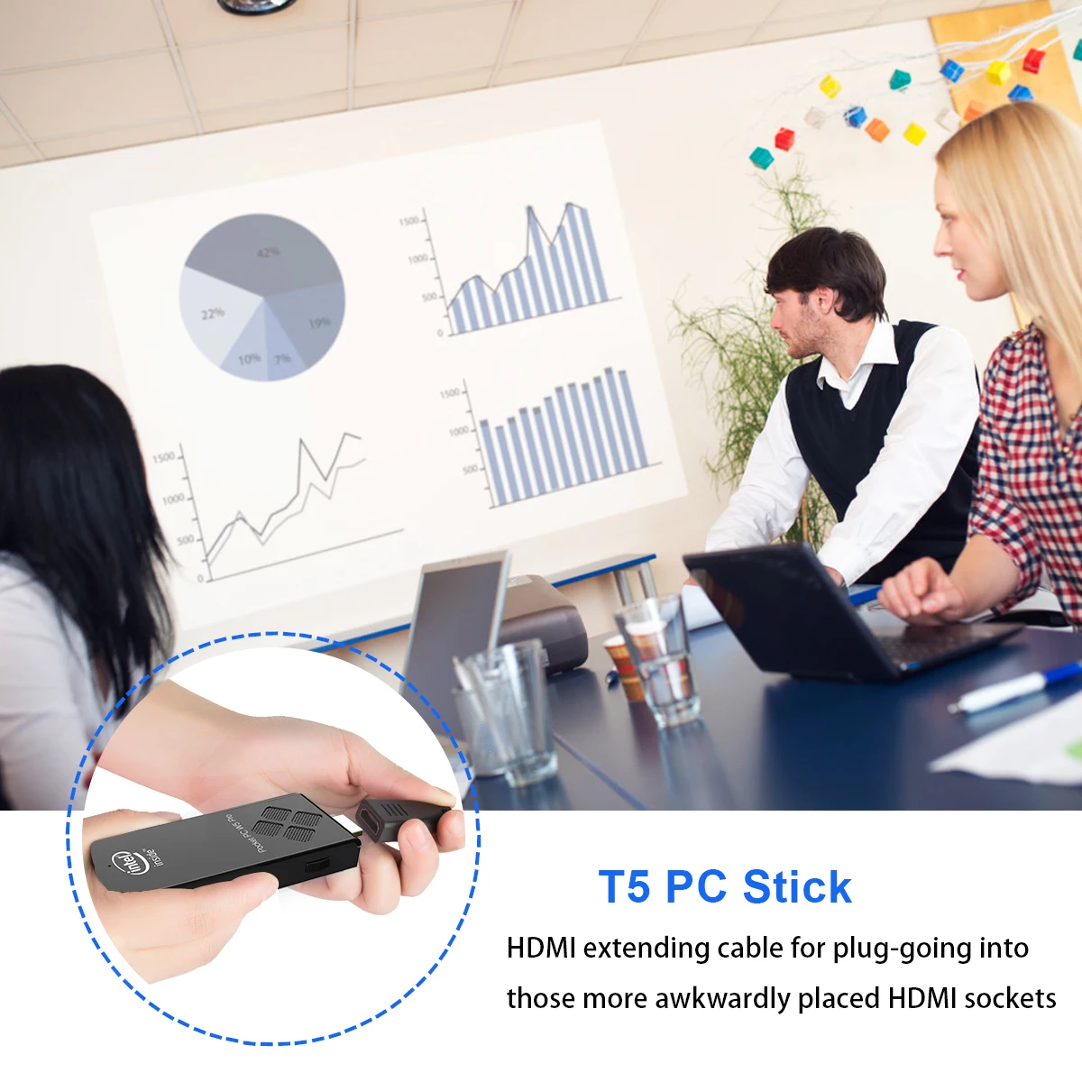 UNIWA WP5 Pro Intel Z8350 Mini PC Windows 10 Pocket PC DDR3 4GB eMMC 64GB Bluetooth 4.2 PC Stick MINI Computer for Work HDMI 4K