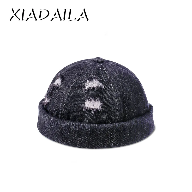 

Vintage Hip Hop Men Hat Washed Cotton Retro Skull cowboy cap Sailor Cap Adjustable Brimless Hat Landlord Breathable Beanie Hat