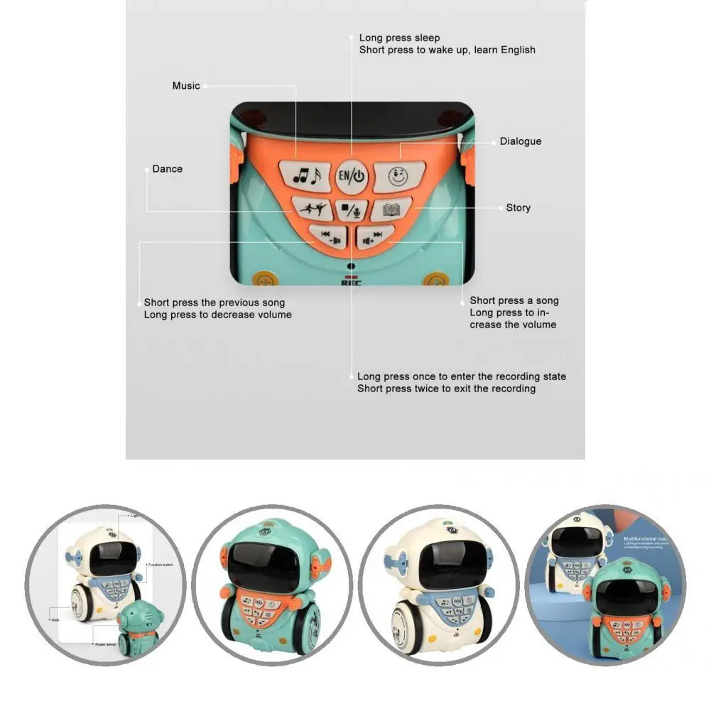 

Music Detailed Electric Early Education Machine Robot Lighting Voice Interactive Robot Rotate 360 Degrees for Girls