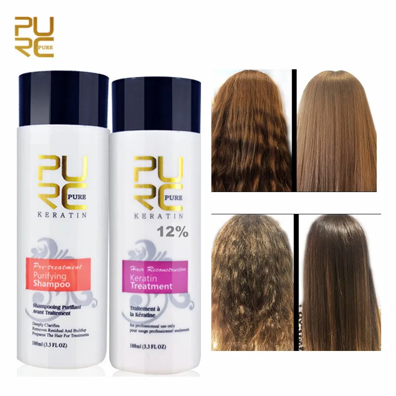 

PURC 12% 100ml Brazilian Formalin Keratin Hair Treatment+100ml Purifying Shampoo Hair Care Products Straight Hair Treatment 2018