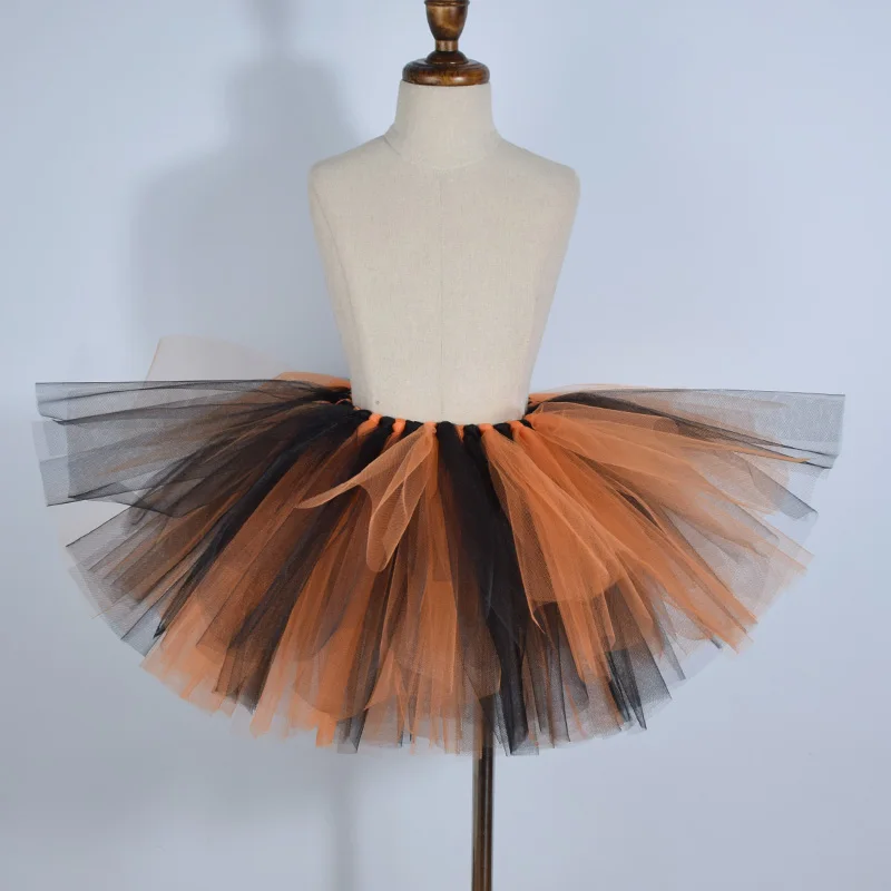 

Оранжевая и черная юбка-пачка для девочек на Хэллоуин, реквизит для фотосъемки новорожденных, детская танцевальная юбка из тюля для предста...