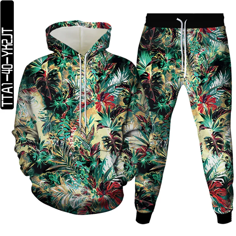 

2021New 3D Popular men/women Casual fashion suits Street hip hop hoodie+trousers wear out shopping travel wear Leaf diagram