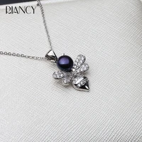 fashion black natural freshwater pearl pendant for women little bee necklace bridal gift