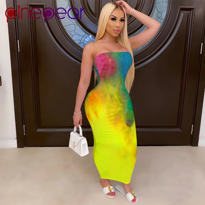 

PinePear Sexy Printed Strapless Maxi Long Dress Women Summer Plus Size Outfits Club Night Party Bodycon Sheath Dresses Wholesale