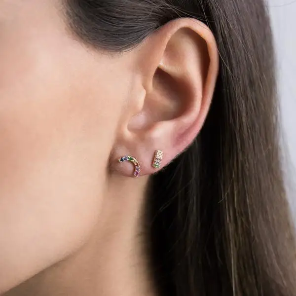 

LOZRUNVE Earring Jewelry 925 Sterling Silver Rainbow Colorful Stone Studs