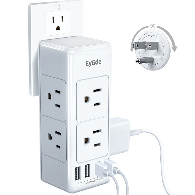 

Multi Plug Outlet Extender, EyGde Outlet Splitter with Rotating Plug, 6 Wall Outlet Widely Space (3 Sided) and 4 USB Ports