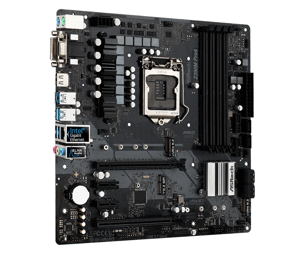 ASRock Z390M Pro4 для Intel LGA 1151 разъем SATA3 Ultra M.2 интерфейс USB 3 1 тип A + C DDR4 Micro ATX десктопная