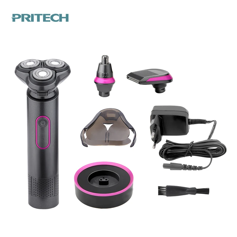 

Pritech Electric Shaver Men usb Rechargeable Razor Professional 3 Blades Beard Shaving Machine rotary head 2in1 grooming kit