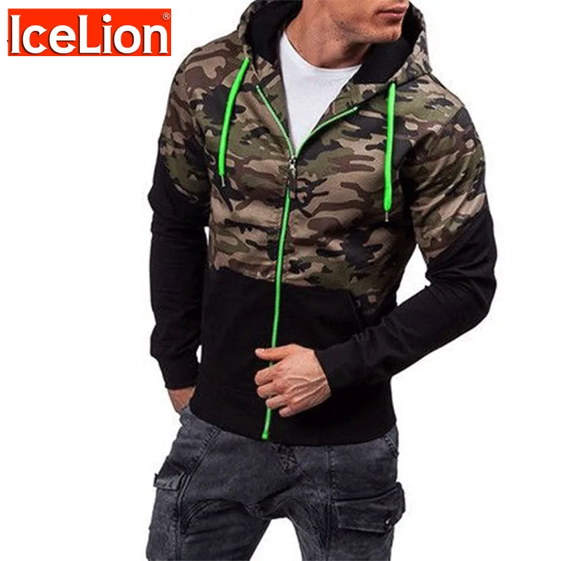 

IceLion 2021 Spring Camouflage Zipper Hoodies Men Slim Fit Sweatshirt Fashion Hit Sportswear Male Tracksuit Hip Hop Streetwear