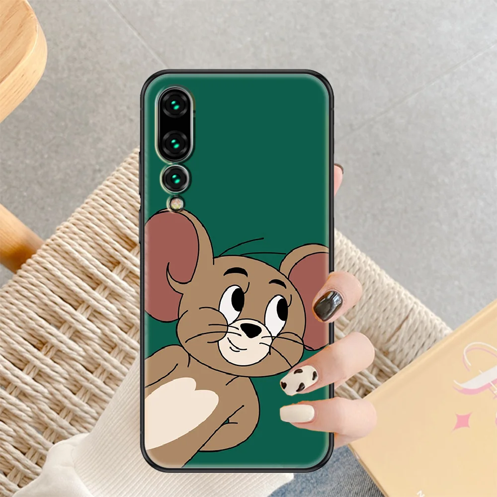 

Cute Mouse And Cat Phone case For Huawei P Mate P10 P20 P30 P40 10 20 Smart Z Pro Lite 2019 black fashion prime soft coque art
