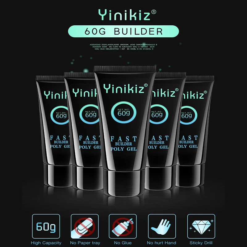 Yinikiz, Быстросохнущий УФ-гель, полигель, 60 г, 6 цветов, камуфляжный, вылечиваемый, УФ и светодиодный, лампа, твердый гель, замачиваемый, гель для ногтей, полигель