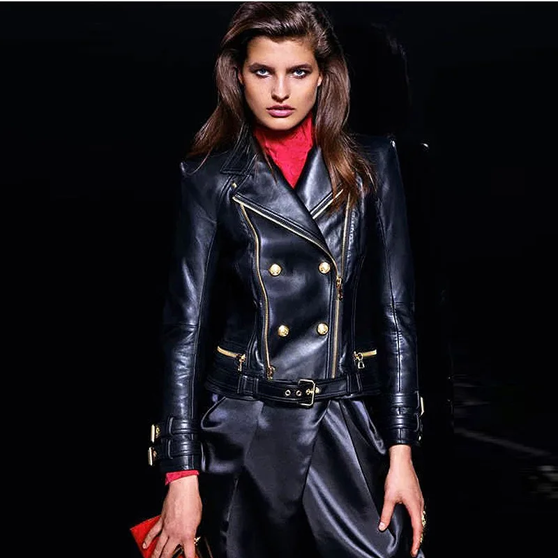 

Новое Женское пальто 2020 двубортная мотоциклетная байкерская куртка из искусственной кожи с пуговицами льва veste femme