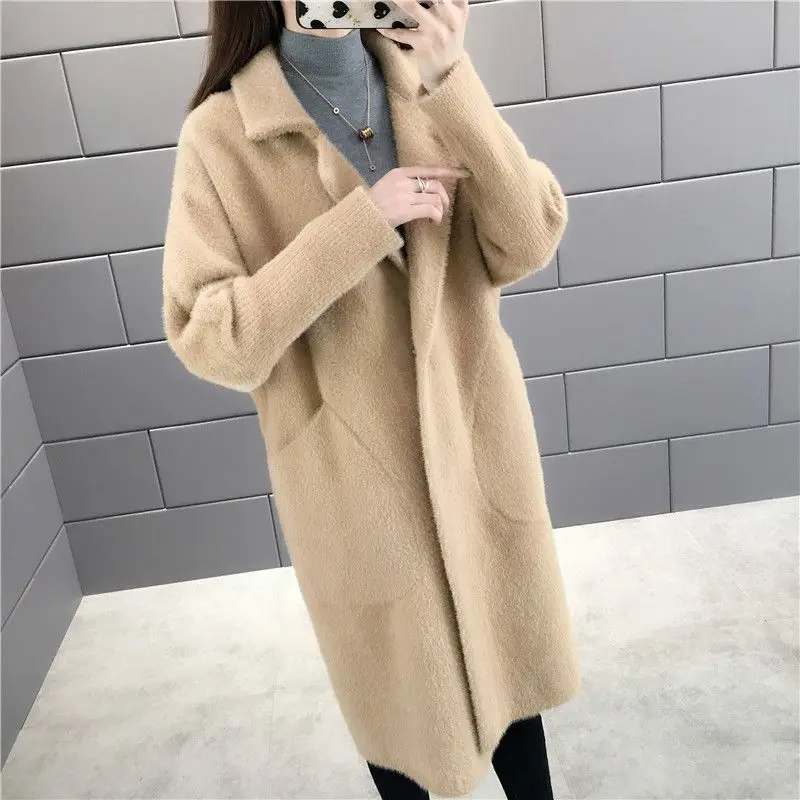 Женский кашемировый кардиган из искусственной норки элегантный Однотонный