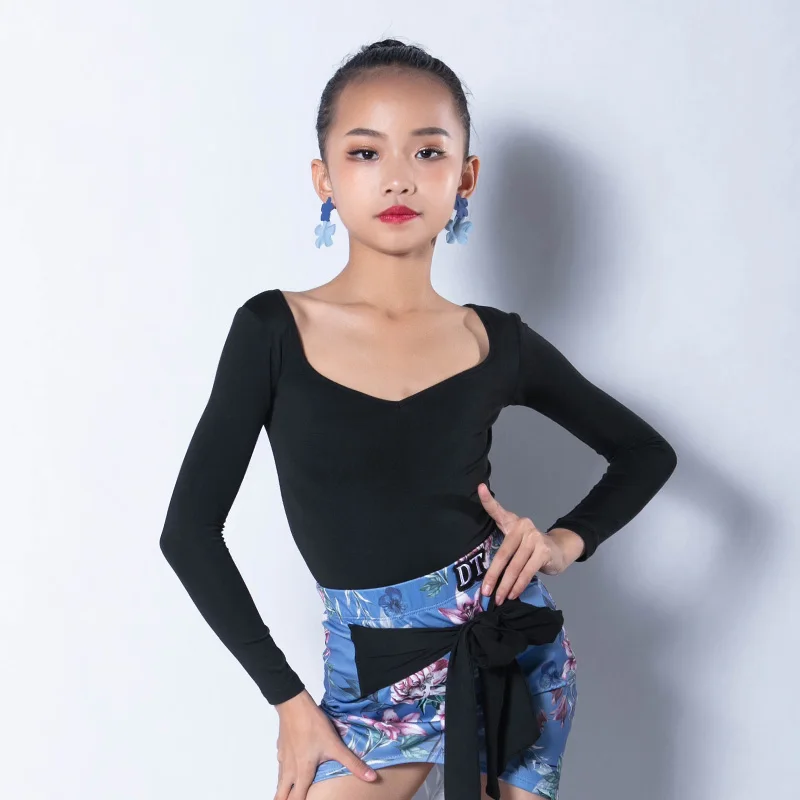 

Salsa Dance Tops Girls Clothes Latin Practice Wear Ballroom Blouse Samba Dancer Outfit Tap Dance Wear Black Stage Costume