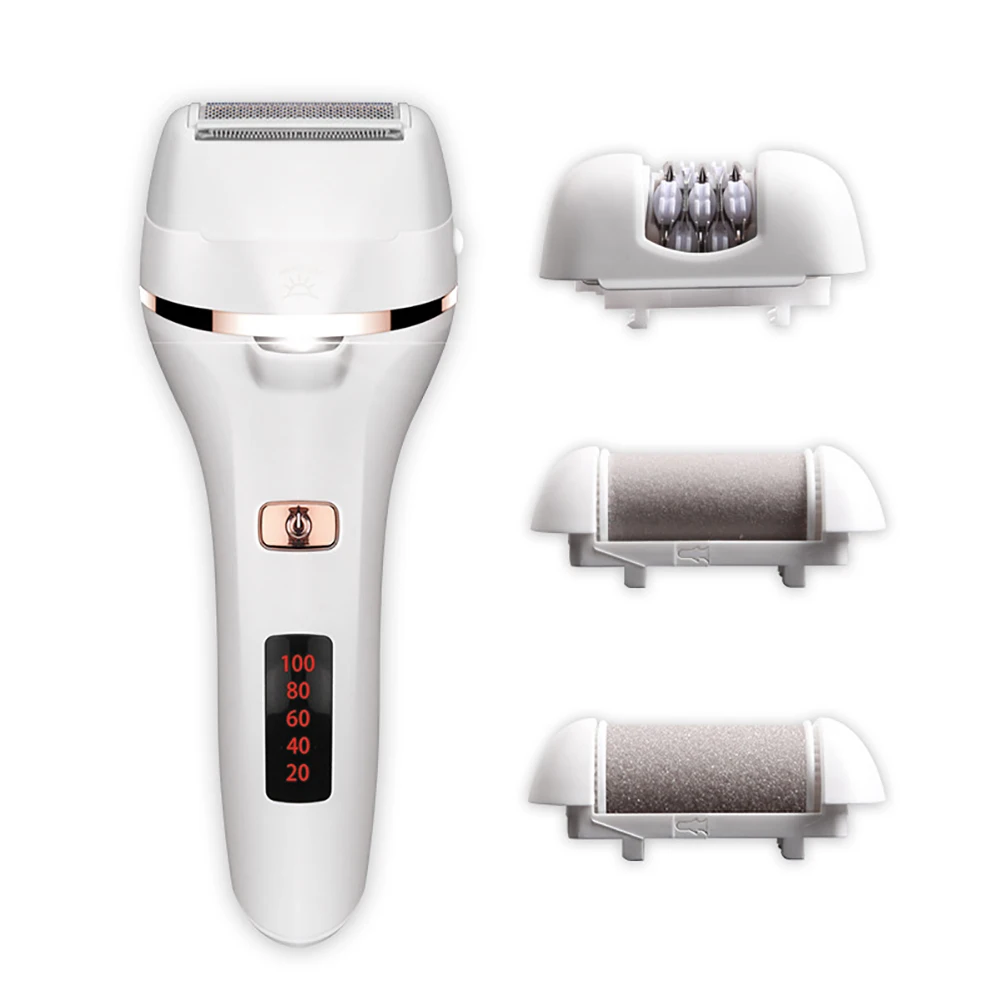 

Women 4-in-1 Electric Shaver Set Epilator Hair Removal Device Foot Grinder Set with Battery Status Display EY669