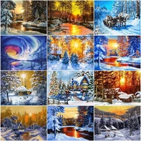 chenistory coloring by numbers winter houses landscape picture living room decor diy for adult paint by numbers handpainted gift