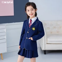 boys school uniform girls korean navy jacket skirt shirt tie suits kids formal dress tuxedo clothes sets child students outfits