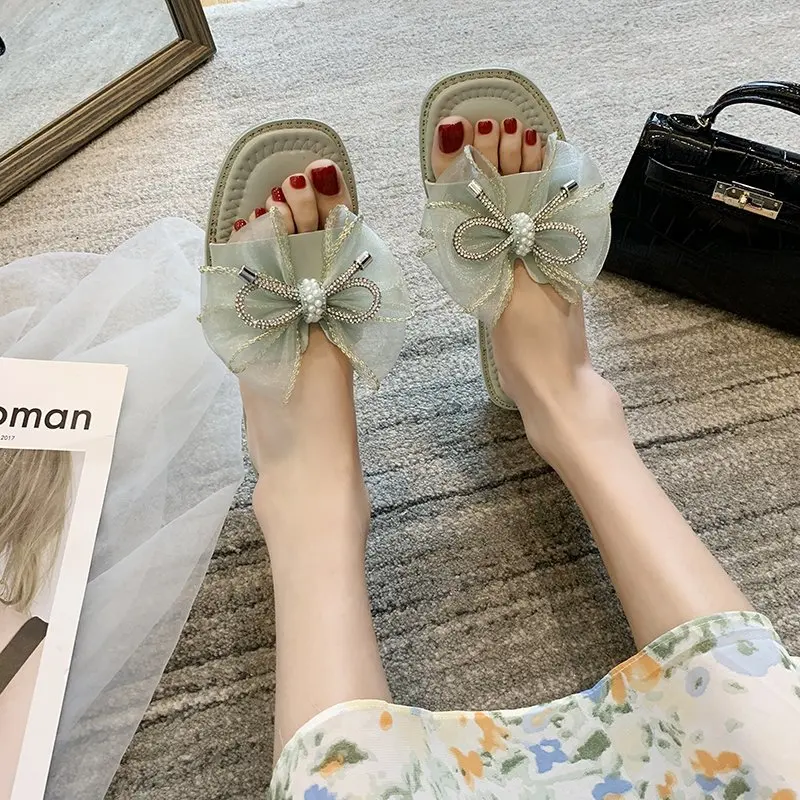 

Slippers Casual Shoes Slipers Women Low Slides Butterfly-Knot Luxury Rubber Flat 2021 Soft Basic Butterfly-knot PU Fashion