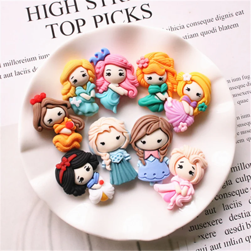 

10Pcs/lot Kawaii Flatback Resin Pincess Cartoon Flat back Resin Cabochons Embellishments Accessories DIY Hair Bows Center Decor