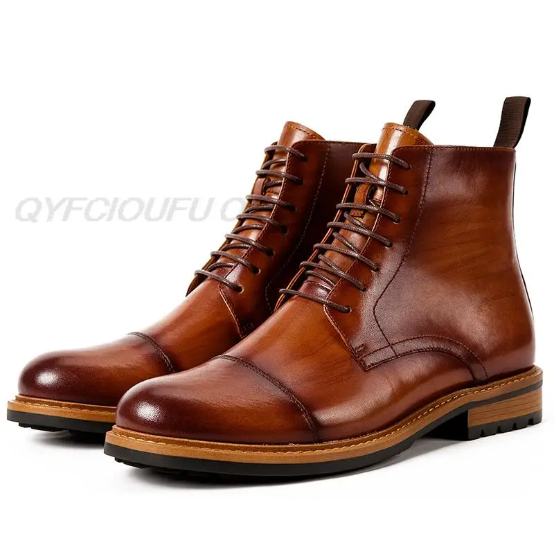 

QYFCIOUFU New Men Martin Boots Man Ankle Boots Male Lace-up Casual Shoes Men Bullock Boots Fashion Vintage High-top Leather Boot