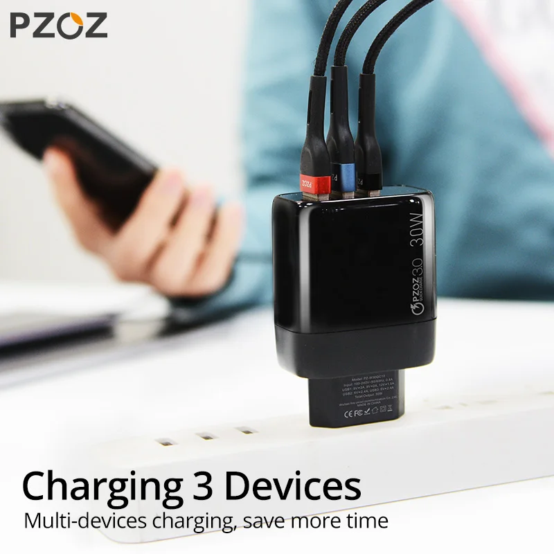 pzoz usb charger 30w fast charging pd type c quick charge led display for iphone 13 12 pro max 11 8 samsung xiaomi usb c charger free global shipping